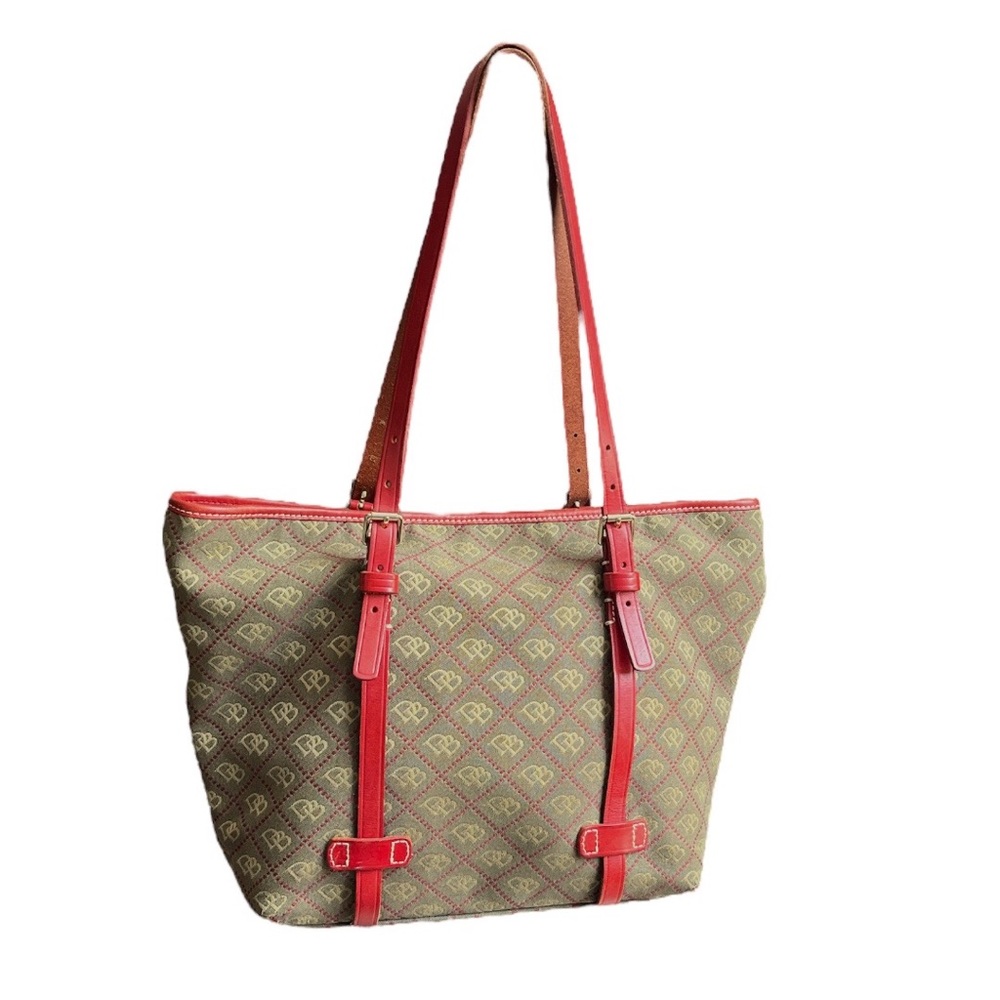 Dooney & Bourke Logo Canvas and Leather Tote Bag Brown Red
